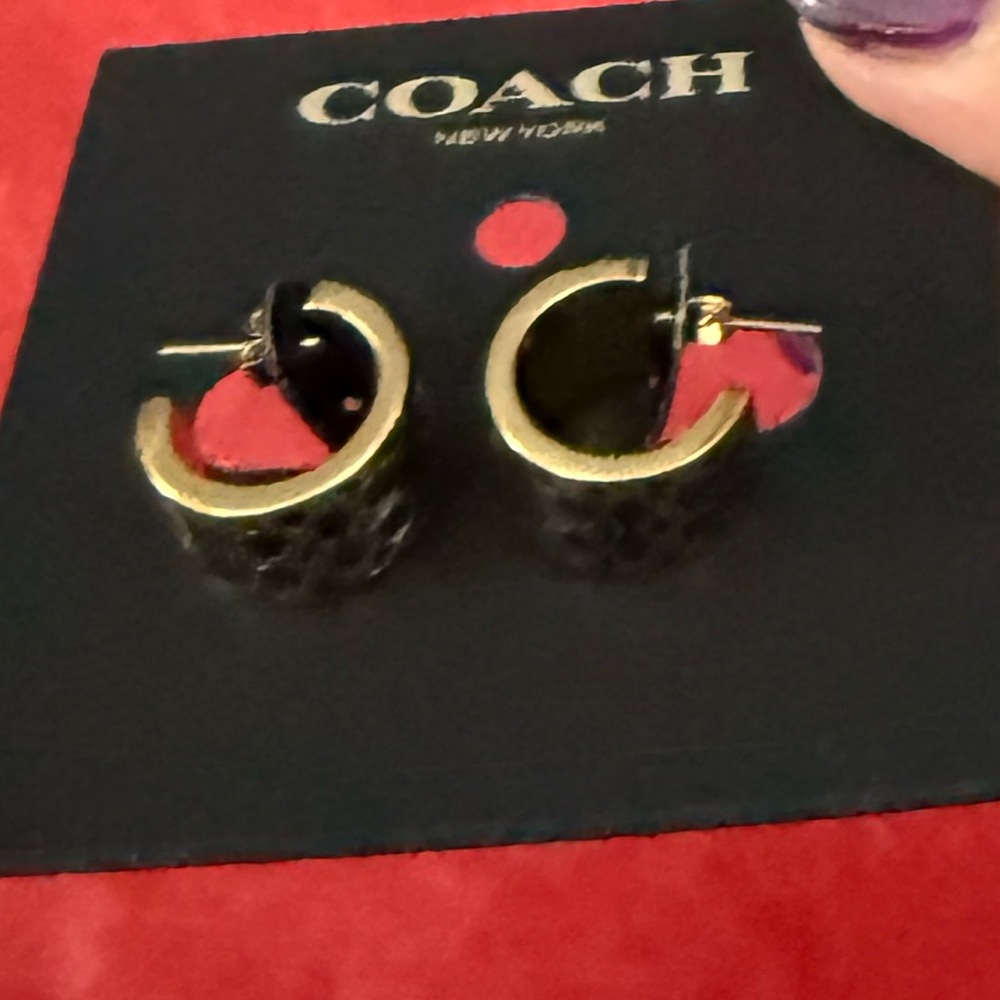 Coach Gold and Black Hoop Earrings. NWT - Picture 8 of 9